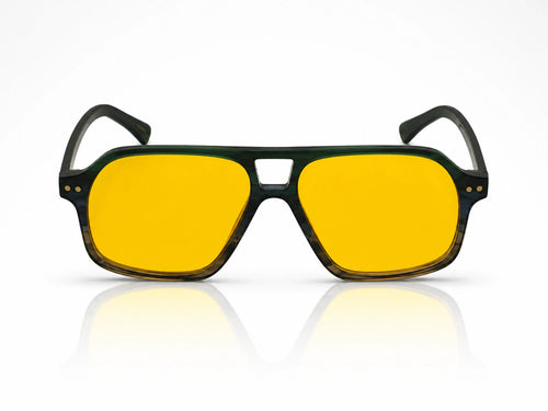 Lunettes aviateur Nath acétate marron bleu vert — verres jaune ambré Tala Studio
